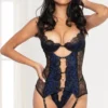 Seven Till Midnight Black And Blue Lace Garter Cami Lingerie