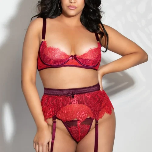 Seven Till Midnight Plus Size Flawless Eyelash Lace Bra And Garter
