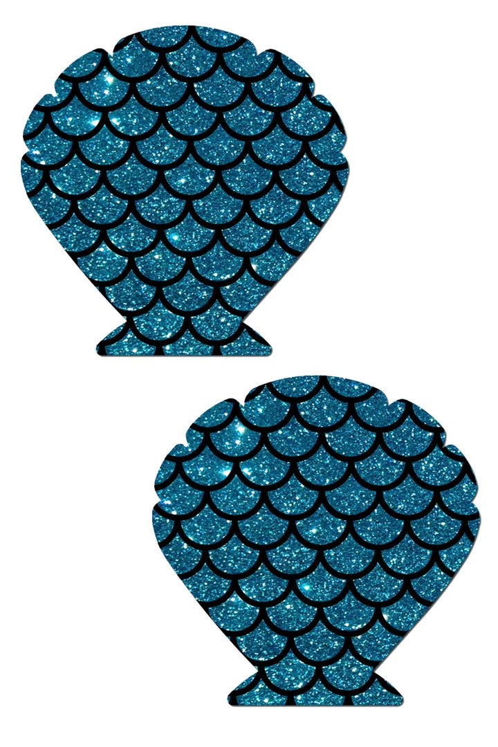 Pastease Turquoise Glitter Seashell Pasties 1 Pastease Turquoise Glitter Seashell Pasties