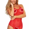 3WISHES Sheer Hearts Valentine Lingerie Teddy Lingerie