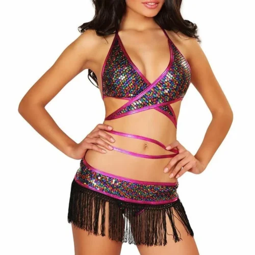 3WISHES Fringe Reflections Multi Colored Club Wear Outfit