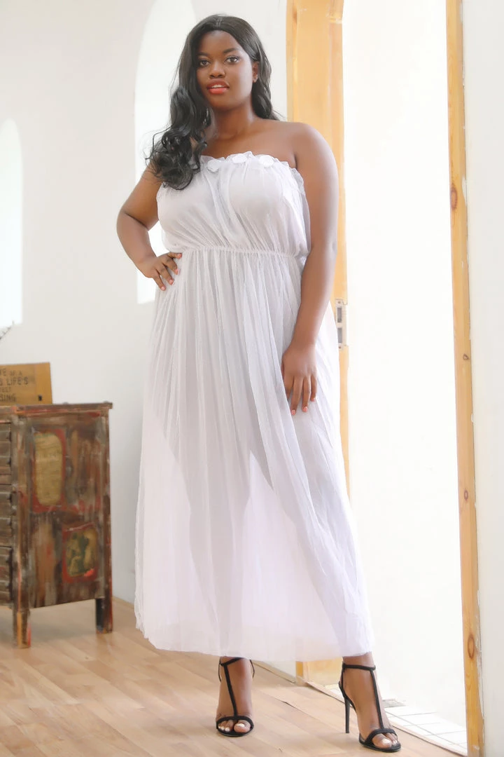 3WISHES Plus Size White Mesh Lingerie Gown 1 3WISHES Plus Size White Mesh Lingerie Gown