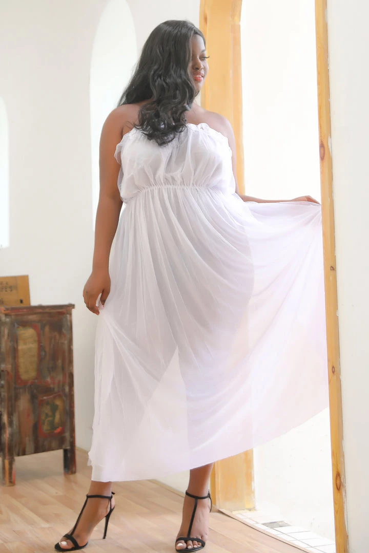 3WISHES Plus Size White Mesh Lingerie Gown 4 3WISHES Plus Size White Mesh Lingerie Gown