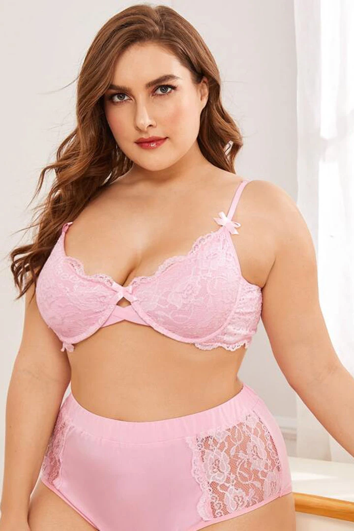 3WISHES Perfectly Pink Plus Bra Set Plus Size 1 3WISHES Perfectly Pink Plus Bra Set Plus Size