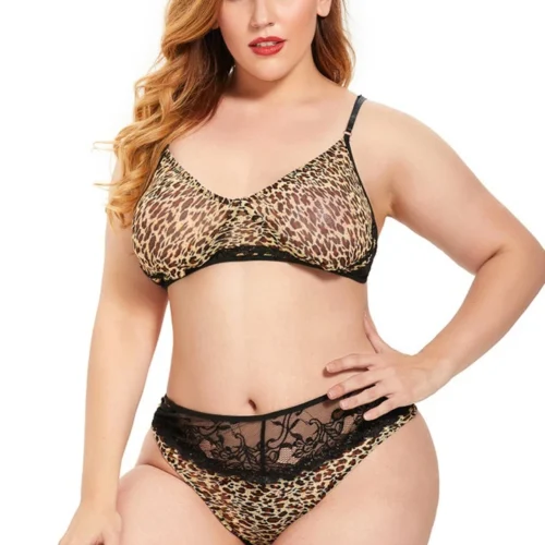 3WISHES Plus Size Fierce Feline Bra Set