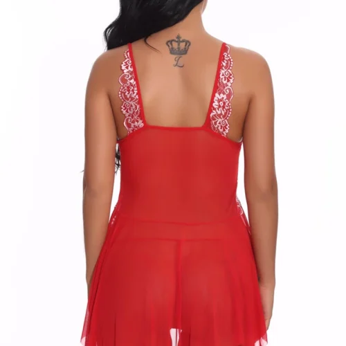 3WISHES Lingerie Mesh And Contrast Lace Babydoll