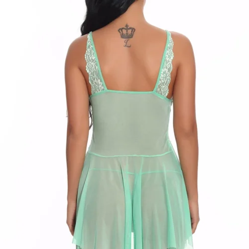 3WISHES Lingerie Mesh And Contrast Lace Babydoll