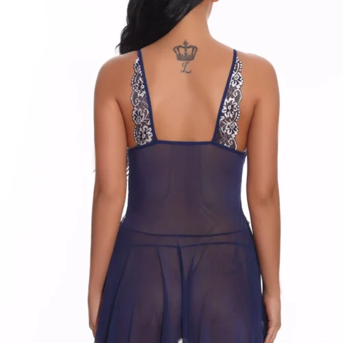 3WISHES Lingerie Mesh And Contrast Lace Babydoll