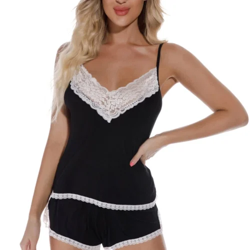 3WISHES Black Knit Sleepwear Set