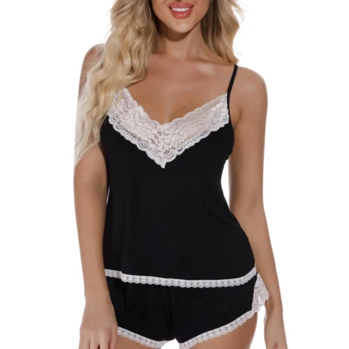 3WISHES Black Knit Sleepwear Set