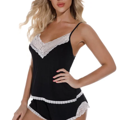 3WISHES Black Knit Sleepwear Set