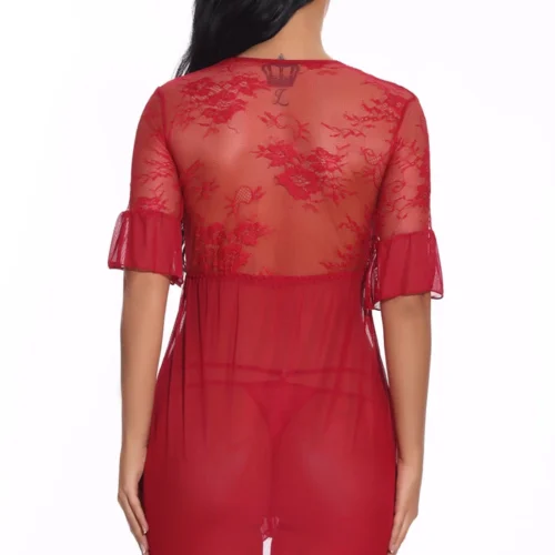 3WISHES Tie Front Robe And Thong Lingerie