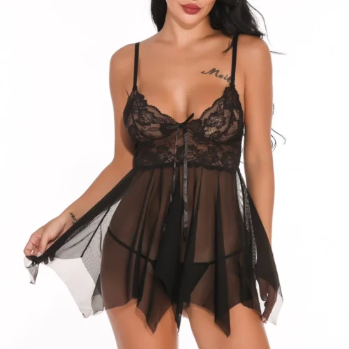 3WISHES Babydoll Lingerie Modern Mesh And Lace Babydoll
