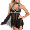 3WISHES High Neck Contrast Lace Babydoll