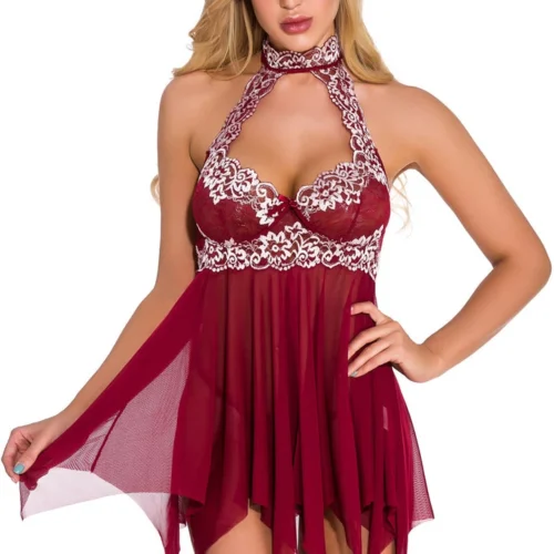 3WISHES High Neck Contrast Lace Babydoll 13 3WISHES High Neck Contrast Lace Babydoll