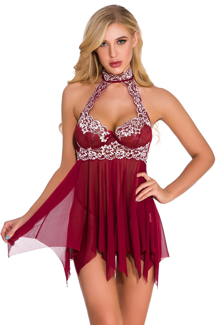 3WISHES High Neck Contrast Lace Babydoll 5 3WISHES High Neck Contrast Lace Babydoll