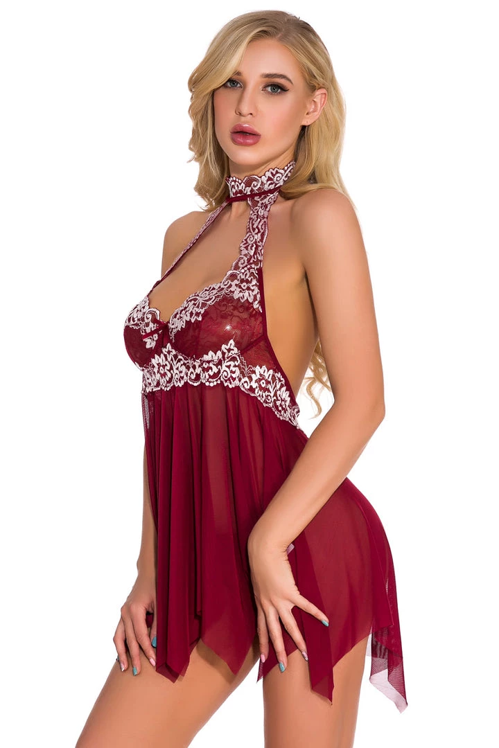 3WISHES High Neck Contrast Lace Babydoll 4 3WISHES High Neck Contrast Lace Babydoll