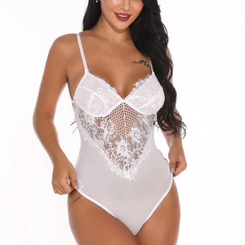 3WISHES Lingerie Lacy Inset Teddy