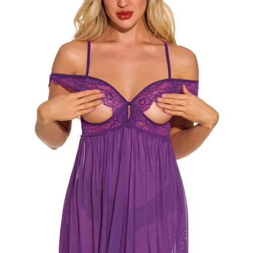 3WISHES Lingerie Sheer Romance Lace Trim Babydoll