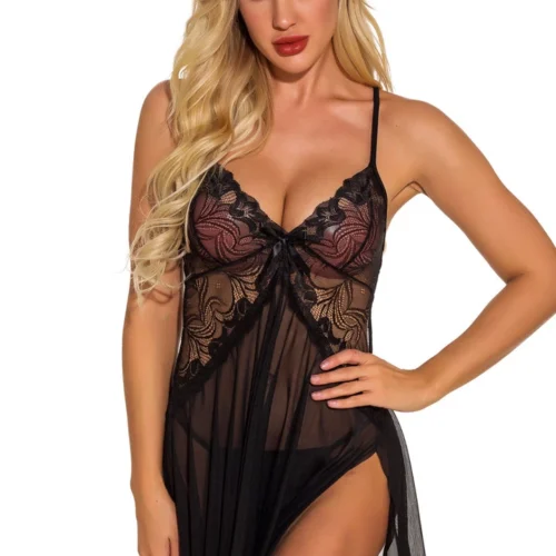 3WISHES Lace And Mesh Flutter Chemise Lingerie