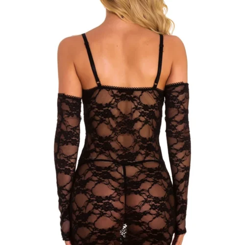 3WISHES Lace Chemise And Gloves Set Lingerie