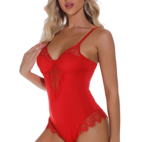 3WISHES Plus Size Lucky Lace Trim Teddy
