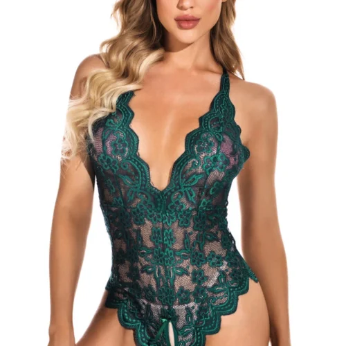 3WISHES Split Crotch Lace Teddy