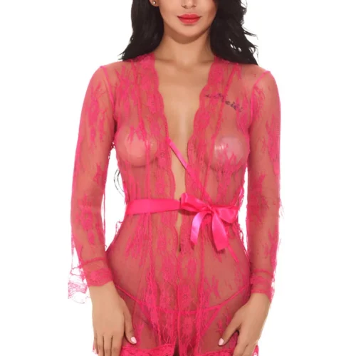 3WISHES Lingerie Scalloped Lace Robe