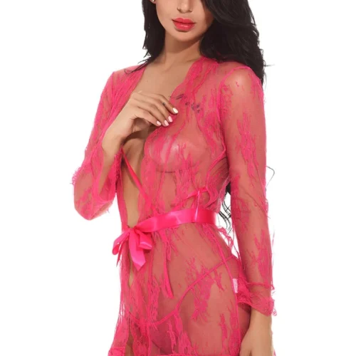 3WISHES Lingerie Scalloped Lace Robe
