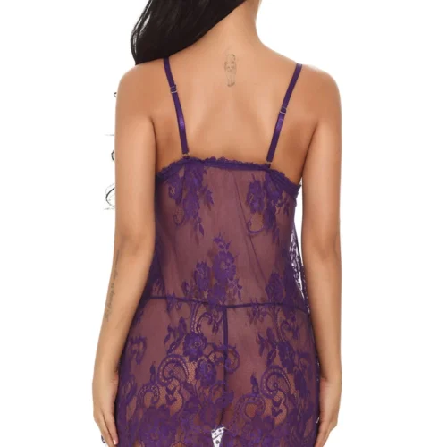 3WISHES Purple Lace Flyaway Babydoll