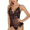 3WISHES Delicate Lace And Dotted Mesh Teddy Lingerie