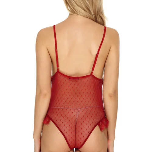 3WISHES Delicate Lace And Dotted Mesh Teddy Lingerie