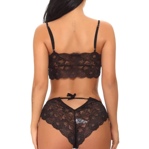 3WISHES Black Lacey Bralette And Panty Lingerie