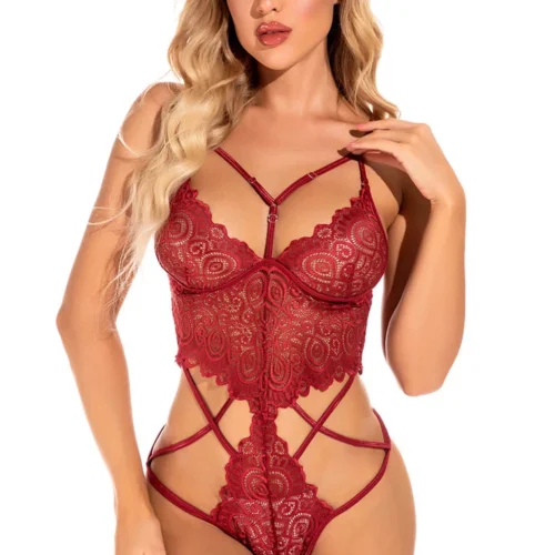 3WISHES Lingerie Totally Tempting Strappy Teddy