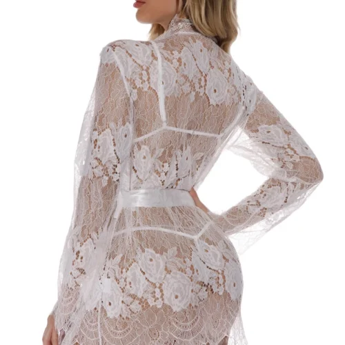 3WISHES Floral Eyelash Lace Robe Lingerie