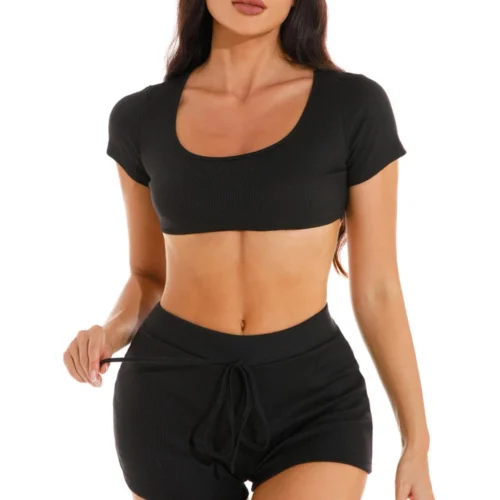 3Wishes Tops Stretch Crop Top And Shorts