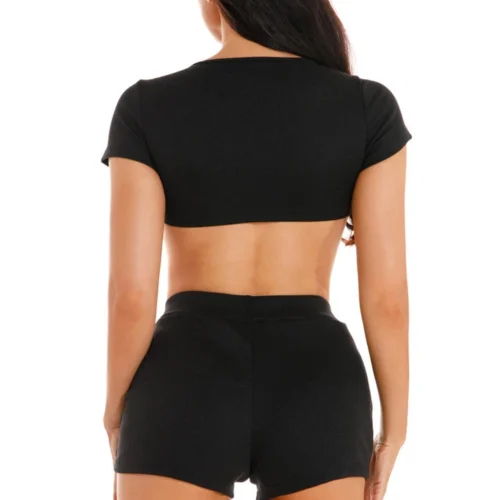 3Wishes Tops Stretch Crop Top And Shorts