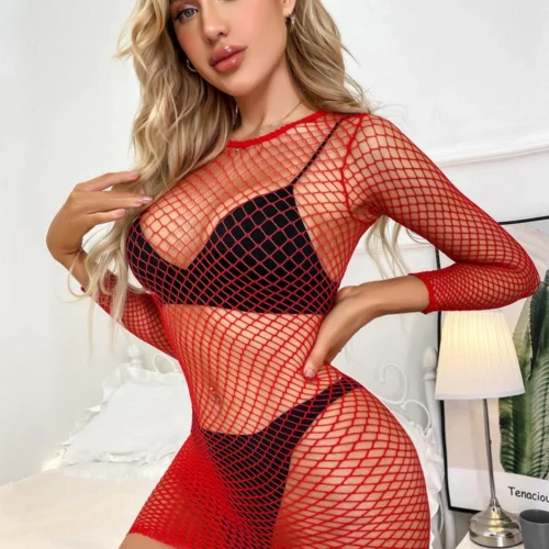3WISHES Basic Long Sleeve Net Chemise Lingerie