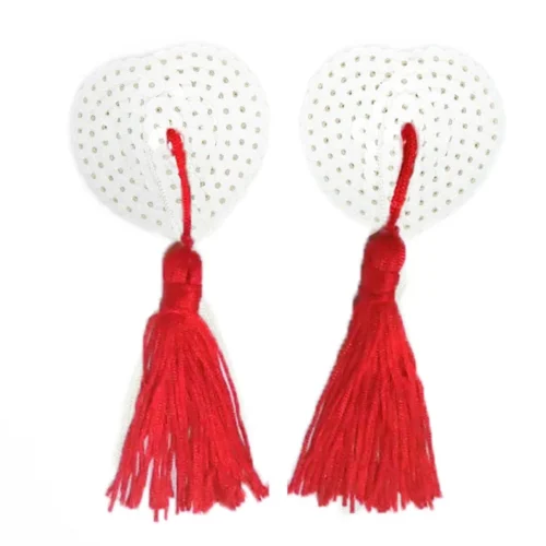 HD Lingerie White Sequin And Red Tassel Pasties