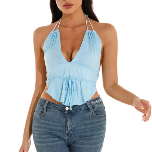 3Wishes Tops Ruffle Cropped Halter Top 12 3Wishes Tops Ruffle Cropped Halter Top