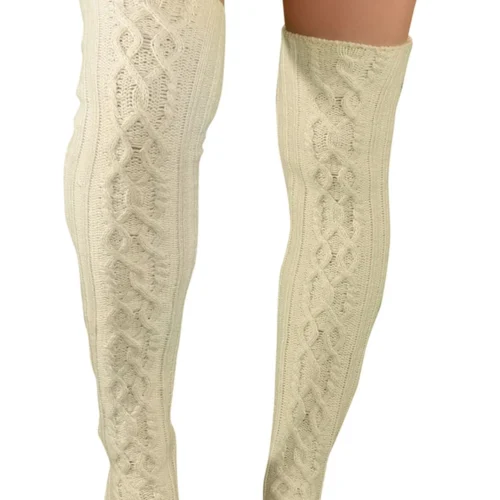 LO Brands Ivory Cable Knit Thigh High Socks