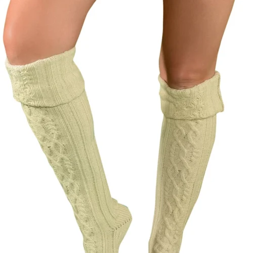 LO Brands Ivory Cable Knit Thigh High Socks