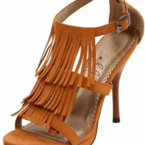Ellie Shoes Fringe High Heel Fringe Sandals High Heels