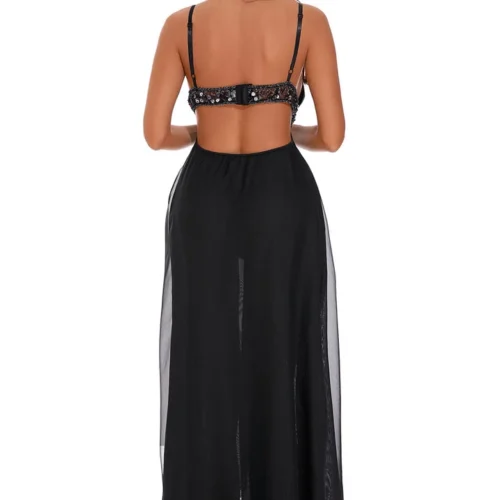 Coquette Beaded Trim Chiffon Gown