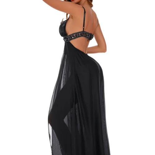 Coquette Beaded Trim Chiffon Gown