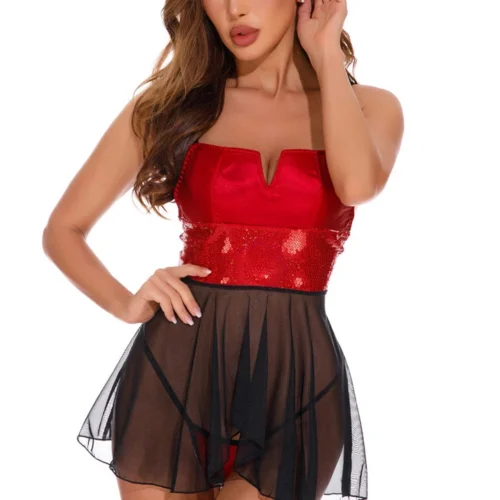 Coquette Satin And Sequin Babydoll Lingerie