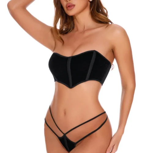 Coquette Lingerie Black Velvet Bustier And Thong