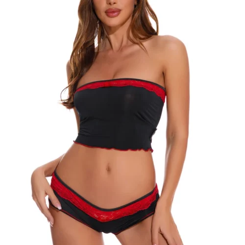 Coquette Lingerie Mesh Tube Top And Shorts