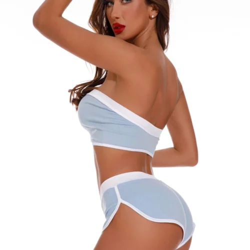 Coquette Lingerie Blue And White Tube Top Set
