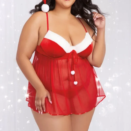 Dreamgirl Plus Size Lingerie Plus Size Santa Babydoll Set